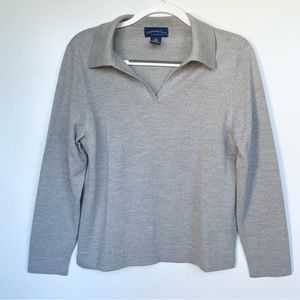 Charter Club Merino Wool Gray Open Collared Sweater Womens Large